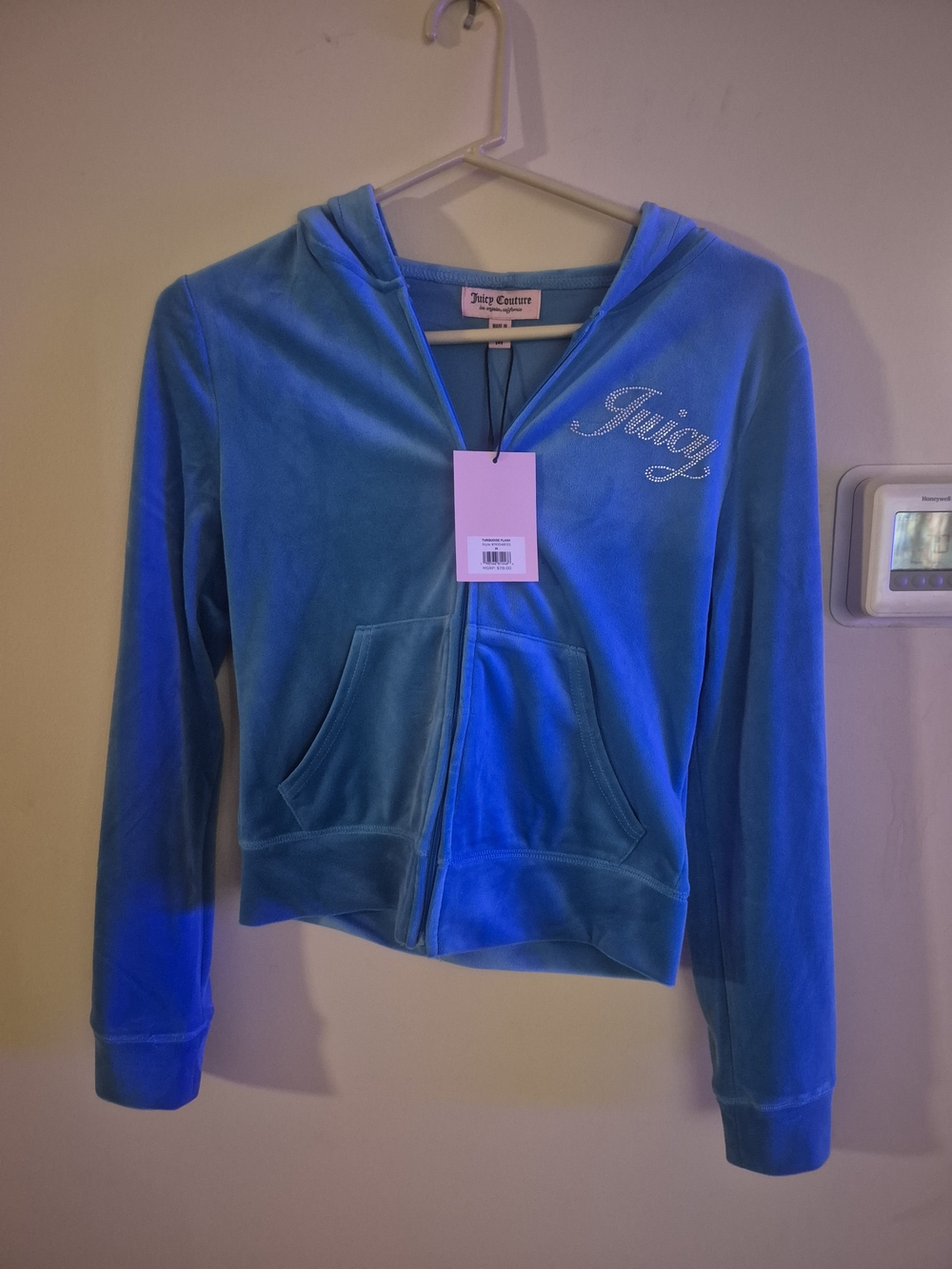 Juicy Couture Tourquoise Flash  Velour Zip-Up Hoodie Medium NWT